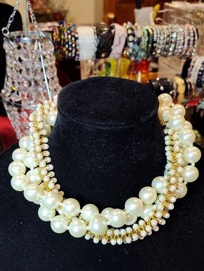 Kenneth Jay Lane (New)Bold Like New Faux Pearl & Gold Tone Multi-Strand Necklace